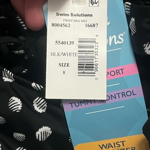 Swim Solutions One Piece Swimsuit Women’s Size 8 Lace Up Black White‎ Dots NWT - Picture 7 of 8